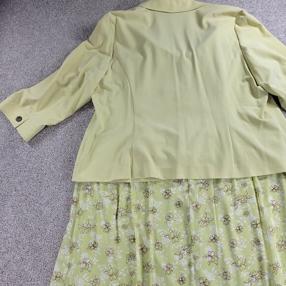 Sandra Darren Womens Suit Set 24W Green 2 Piece Jacket Floral Midi Skirt Career - Picture 13 of 16